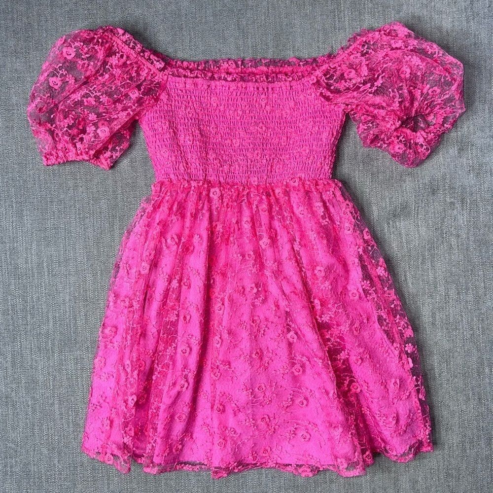 Babydoll Mini Dress Smocking Shirring Fuscia Size Small NWT - Picture 7 of 9